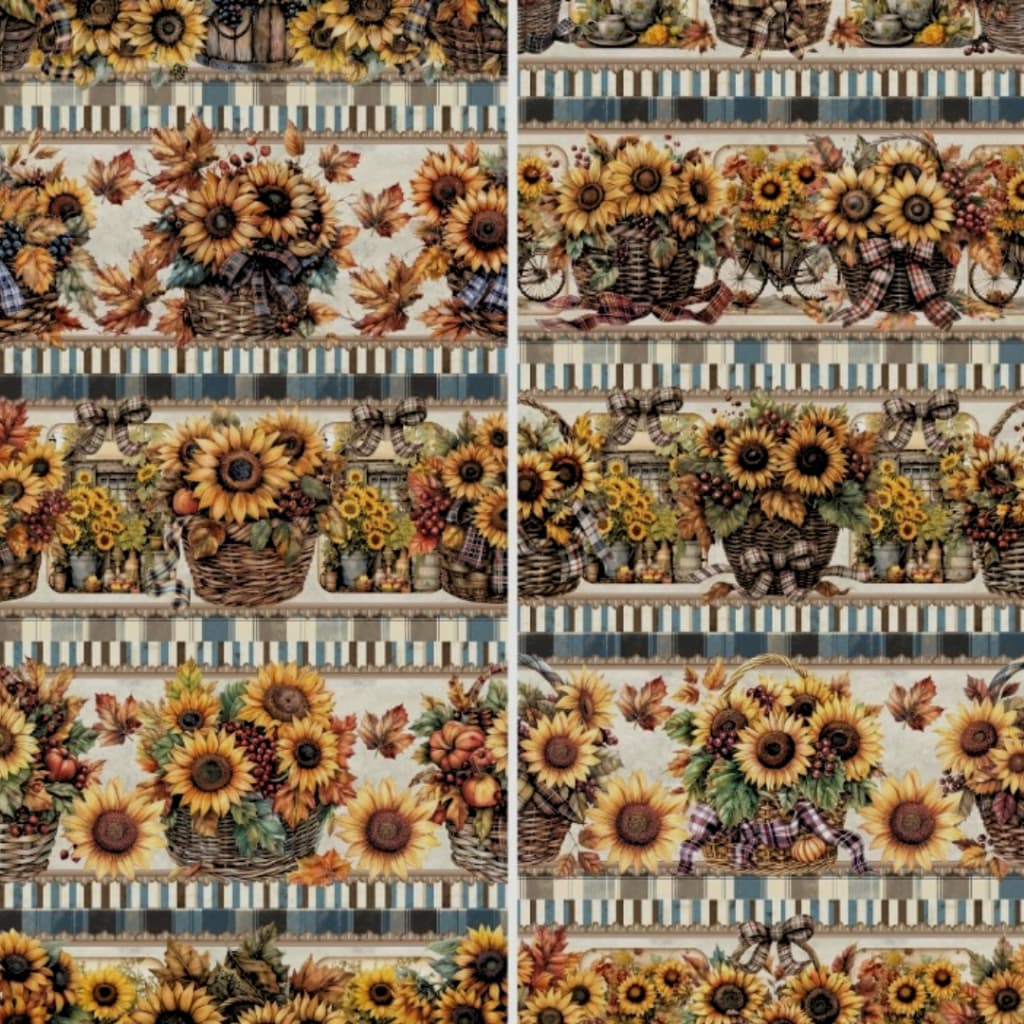 Tecido Patchwork (60 Cm) Digital Barrado Girassol Pn999/574