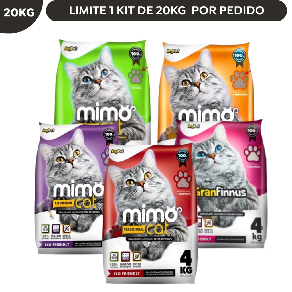 Kit Fardo 1 a 5 Pacotes Areia Sanitária Areia para gato Perfumada Granulado Mimo Cat Argipet 20KG