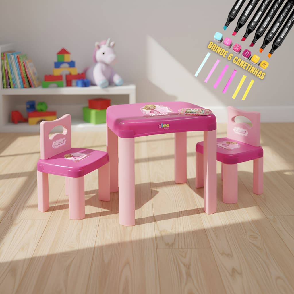Mesa Mesinha Infantil Alimentação Didatica Criança C/2 Cadeiras Brinquedo