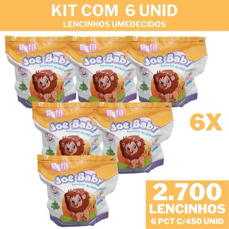 kit 6 Lenço umedecido c/450 unid Refil - Joe Baby