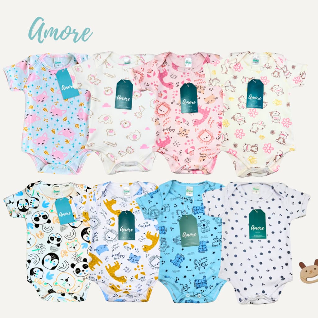 Body Bebê Manga Curta Amore Estampado Menina Menino 100% Algodão