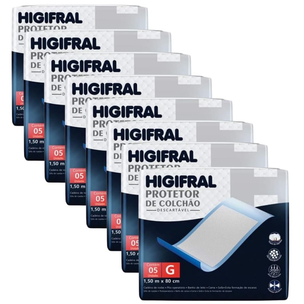 Kit 8ptes Protetor de Colchão Descartável Higifral G - 5un cada - Total 40un EQ.1