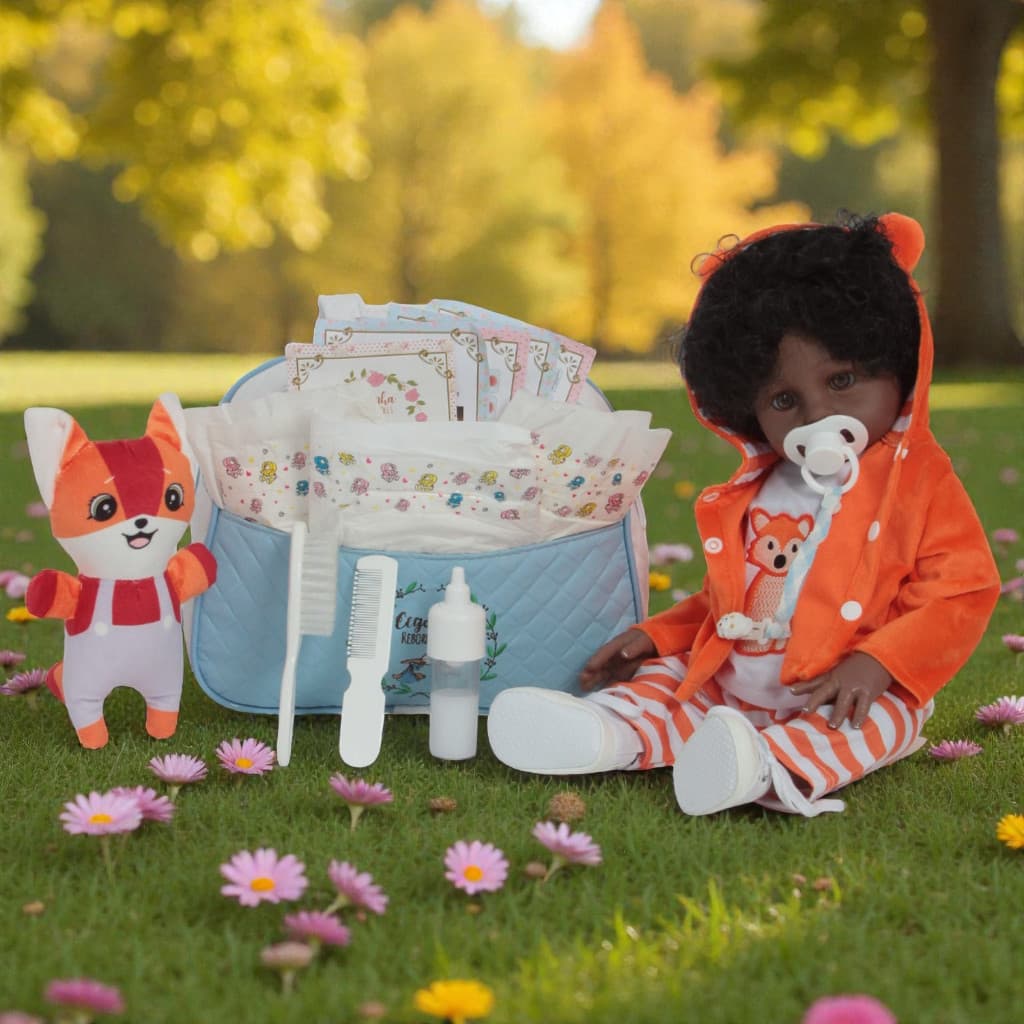 Boneco Bebê Reborn Negro Raposinha Articulado Com Acessórios