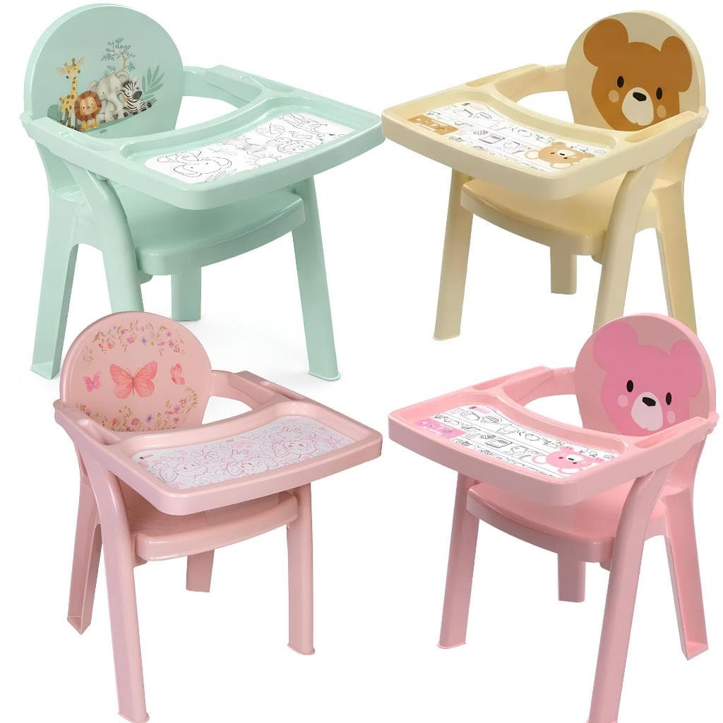 Cadeira de Alimentação Infantil Urso Safari Jardim com Bandeja – Bebê Confortável e Segura – Suporta até 53kg