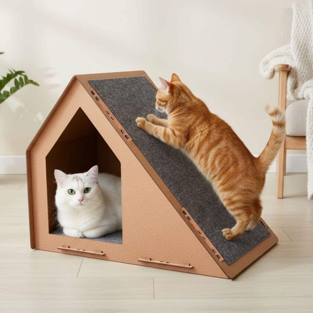 Casa De Gato Com Rampa Arranhador Carpete Conforto Diversão Com Nicho Grande Toca Pet Para Gatinhos