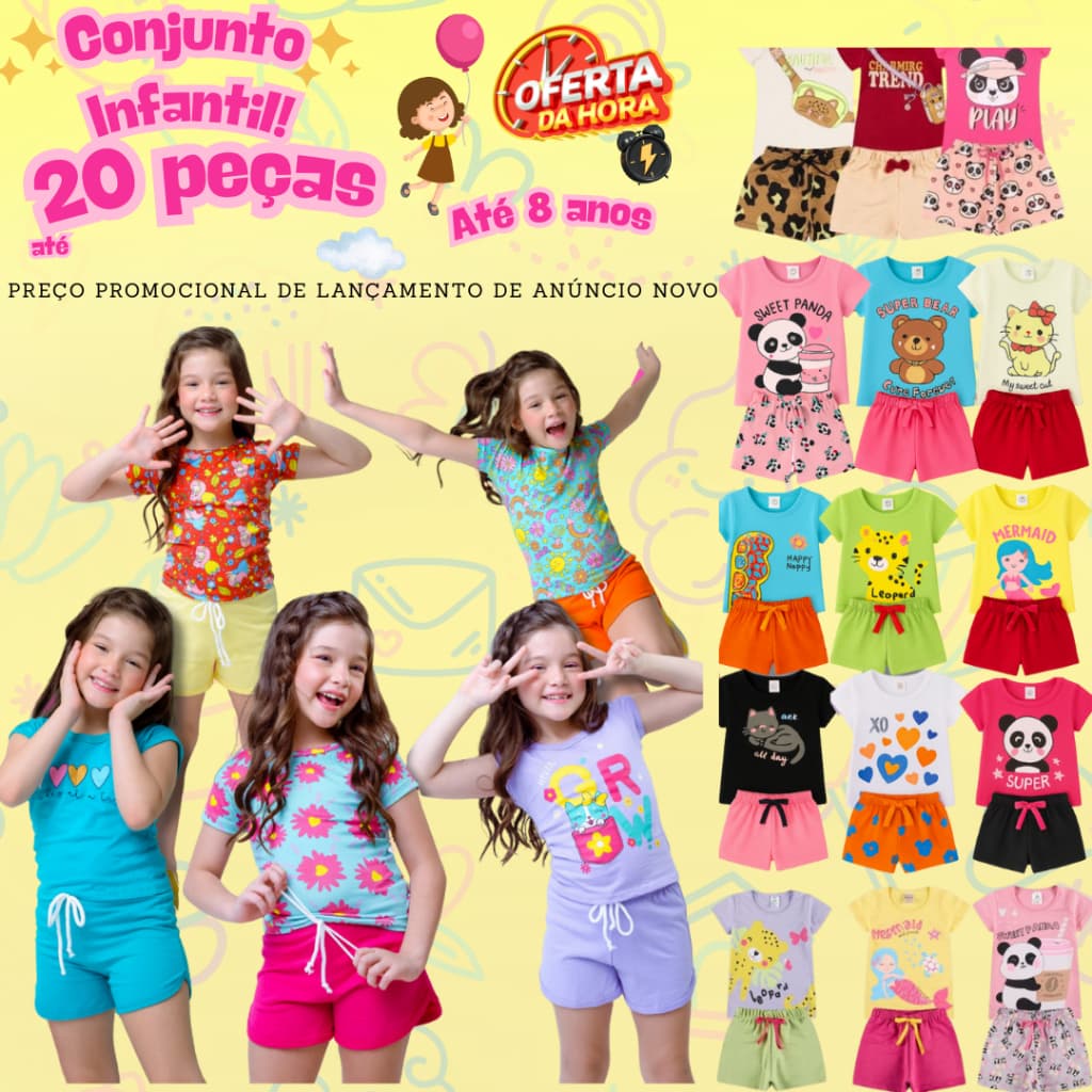 Kit até 20 Peças Conjunto Infantil Menina Roupa Verão Look Bebê Criança Blogueira 10/14/20 peças