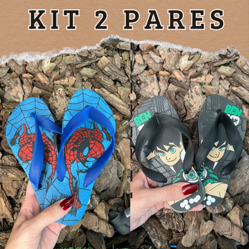 Kit 2 pares de chinelo menino infantil masculino confortável sandália super herói