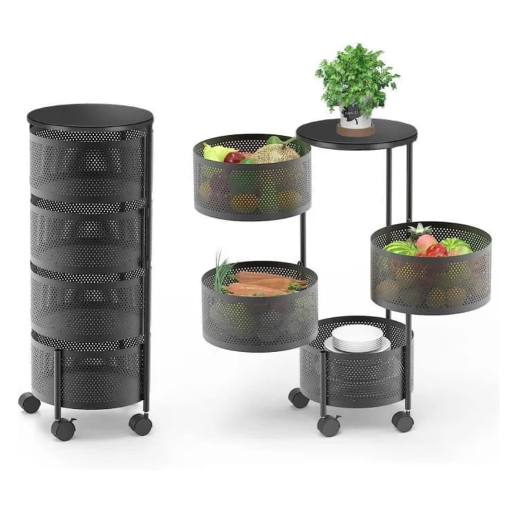 Fruteira Carrinho Organizador Articulado Multiuso Aço Inox 4 Prateleiras com Rodas