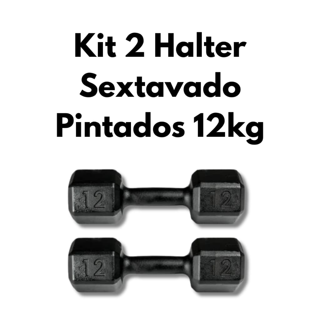 Kit 2 Halteres Sextavados Pintados 12kg Musculação Treino de Força Academia em Casa