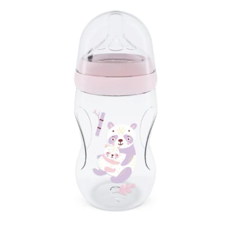 Mamadeira Anticólica bebê Pétala 330 ml Bico Silicone reto Fluxo 3 +4 Meses com Tampa Antivazamento