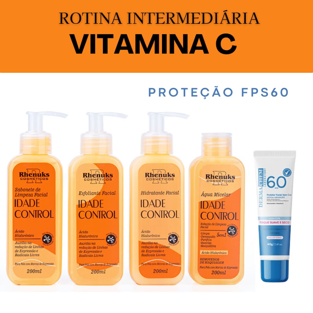 Kit Skincare Anti Idade Vitamina C Clareador + Protetor Solar FPS 60 Sem Cor