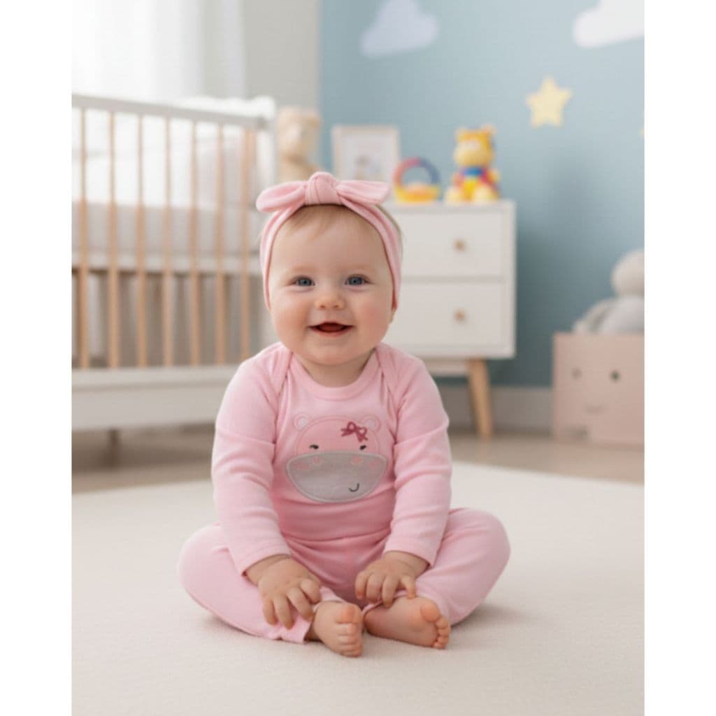 Conjunto Bebê Menina Algodão Suedine Manga Longa Mijão Bordado 3 peças Infantil Roupinha Baby Bori