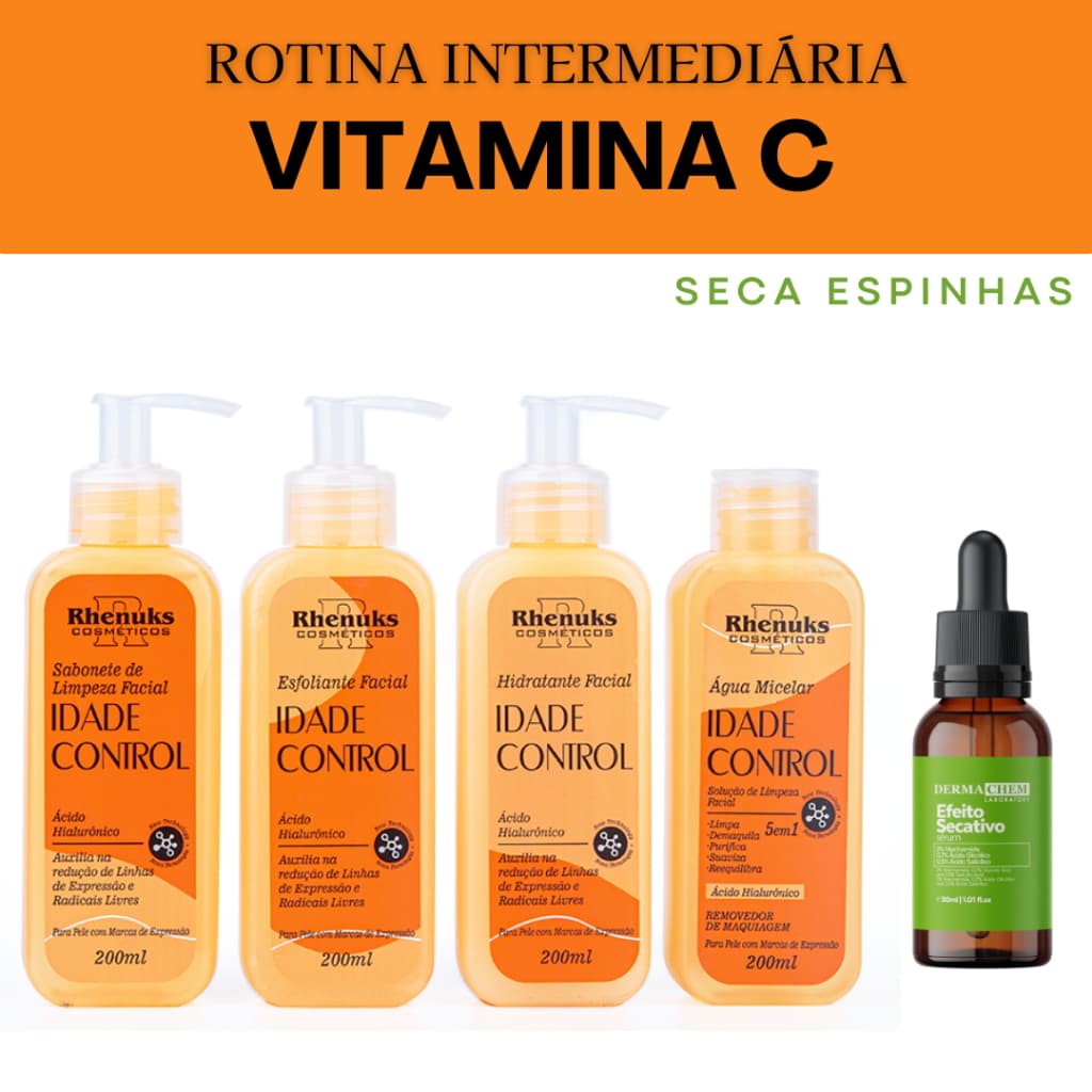 Skincare Ant. idade Clareador Rhenuks + Serum Anti Acne Secativo Dermachem