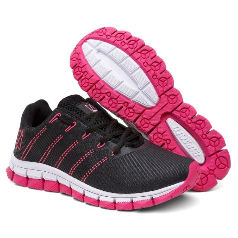 Tênis Feminino Esportivo Academia Leve Confortável Caminhada Rosa Preto