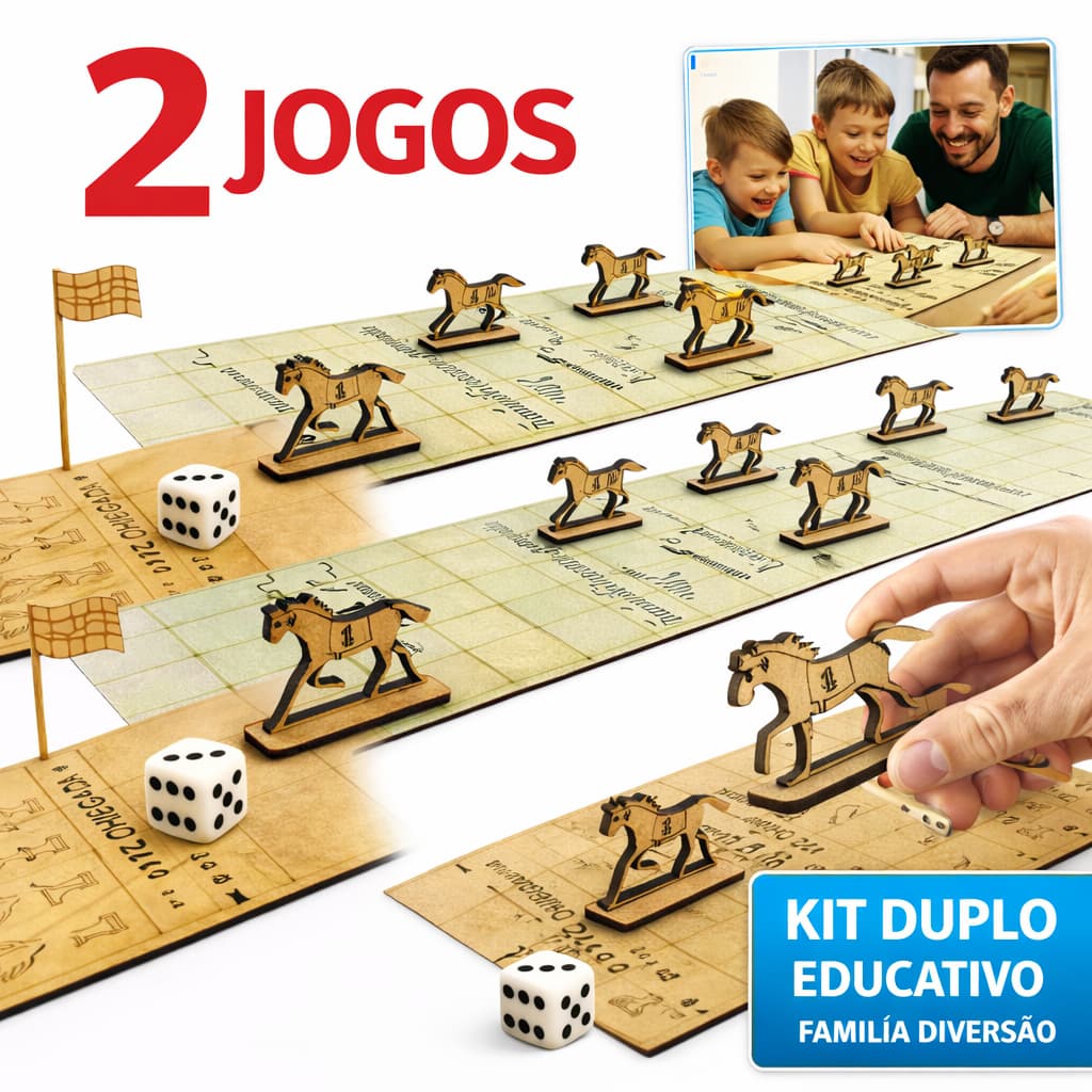 Kit 2 Jogo Corrida de Cavalos Tabuleiro Infantil MDF Educativo Família Amigos Presente  Pista 96 cm