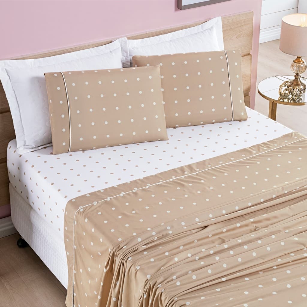 Jogo de Cama Petit Poá com lençol de elastico e lençol de cima – Tam: Solteiro, Casal, Queen e King