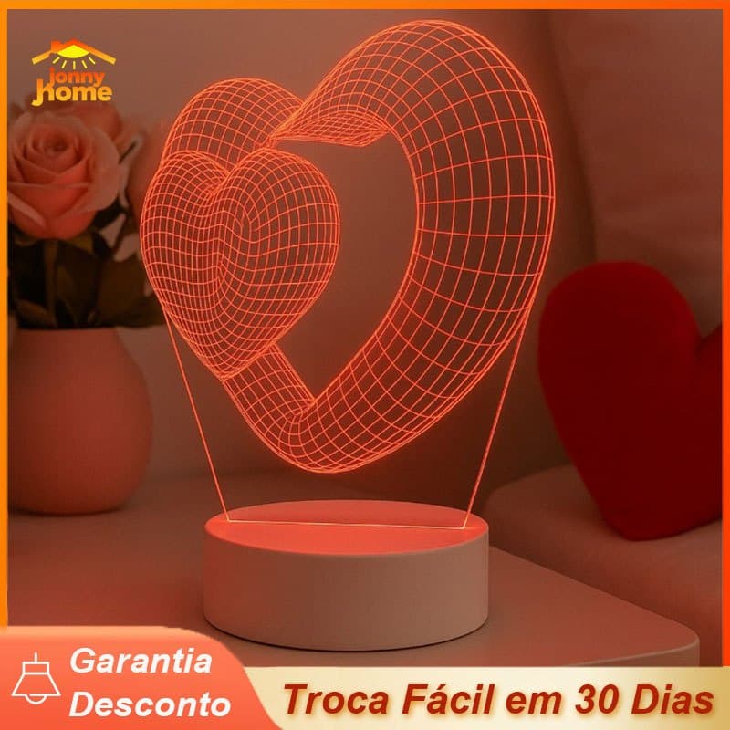Luminária 3D Coração LED 16 Cores Lâmpada De Mesa Touch Com USB Presente Romântico Dia Namorados Decoração Quarto