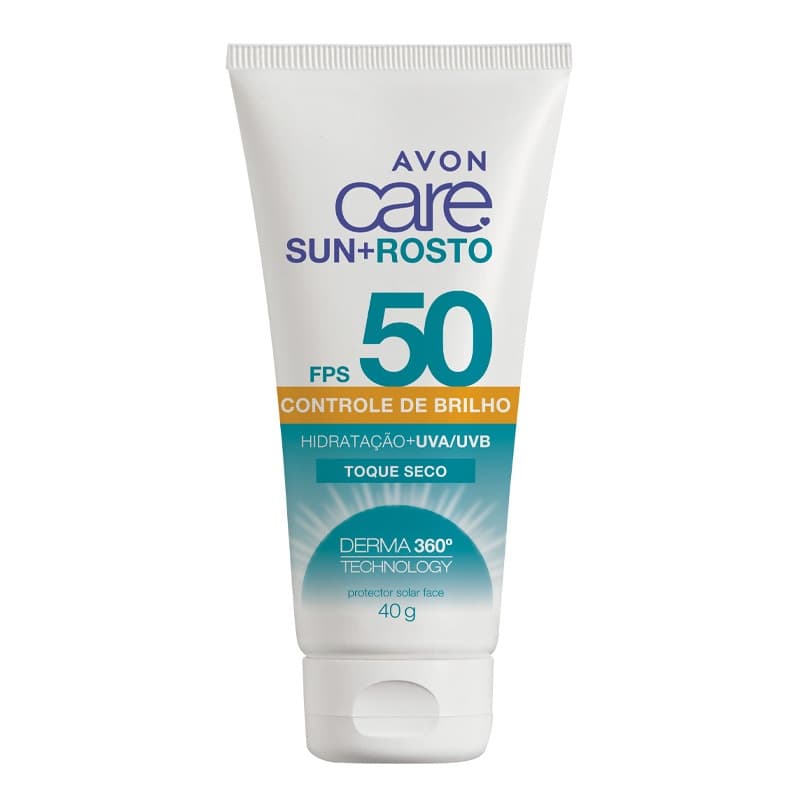 Protetor Solar Facial - Facial  FPS 50 - Protetor Facial Avon Care Sun+Rosto - Controle de Brilho 40g - TOQUE SECO