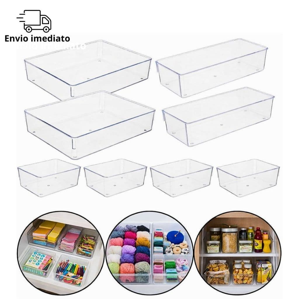 Kit Organizadores Multiuso Acrílico Transparente PMG Para Cozinhas Banheiros Escritórios