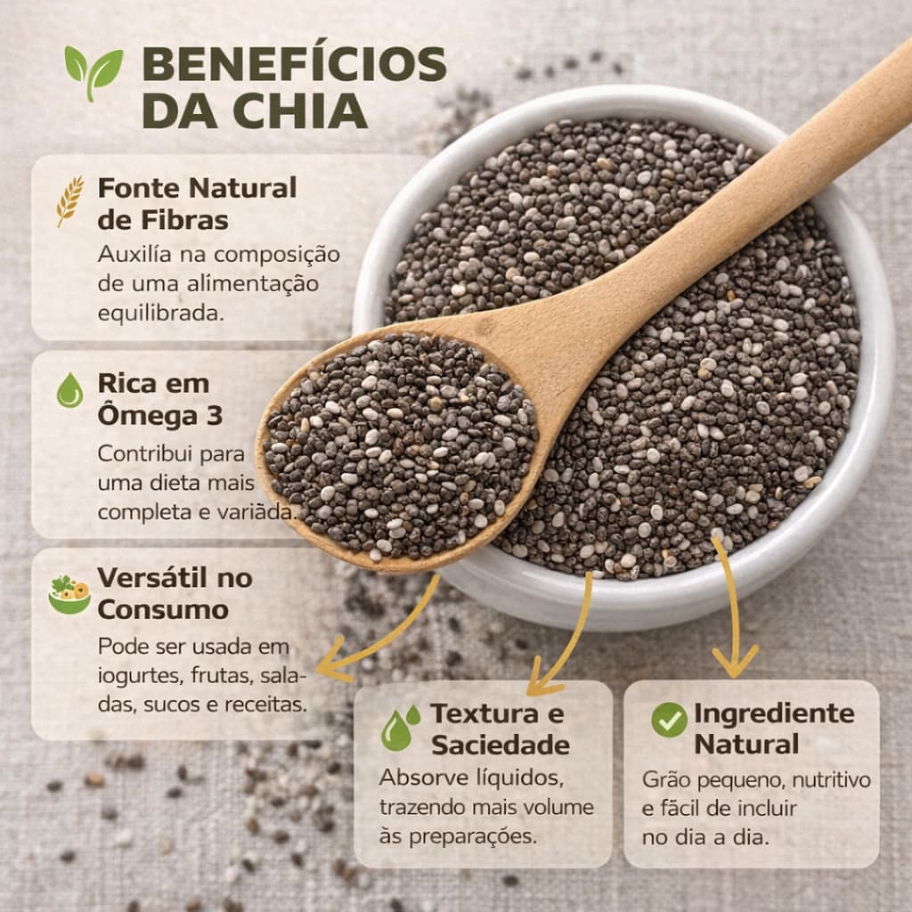 Semente de Chia Premium Preta100% Natural | Alimentação Saudável Ômega-3 Vegetal