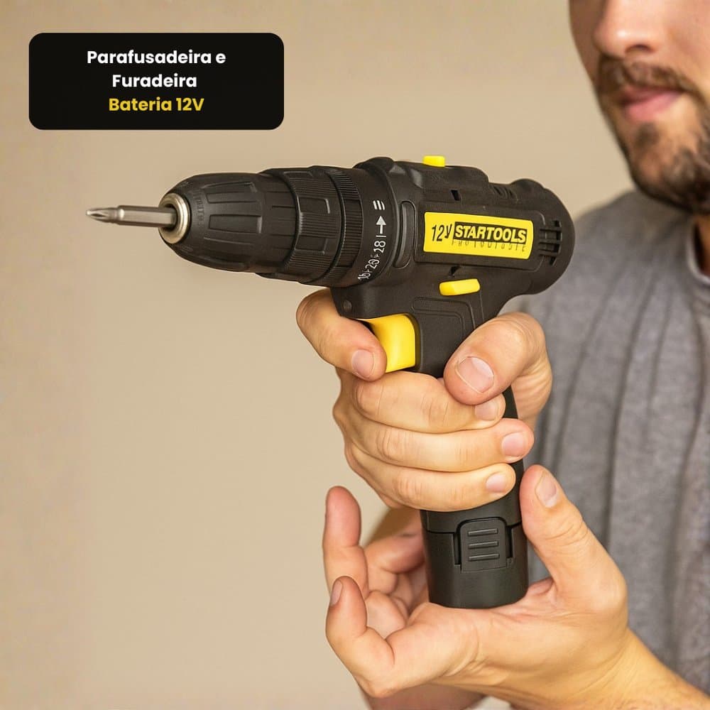 Parafusadeira e Furadeira à Bateria 12V - Furadeira de Impacto 127V  Amarela -  Martelete Perfurador 127V 600W -