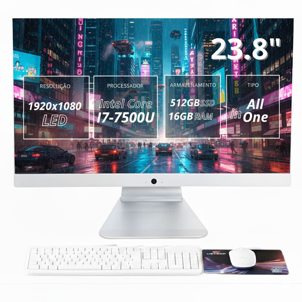 Computador All In One 23.8 Full HD i7 16GB SSD 512GB USB HDMI VGA 60Hz 5ms Webcam Microfone