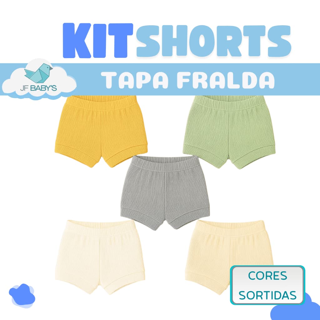 1/3 Shorts Tapa Fraldas Ribana Bebê Menino Menina Infantil Algodão Coloridos Sortidos