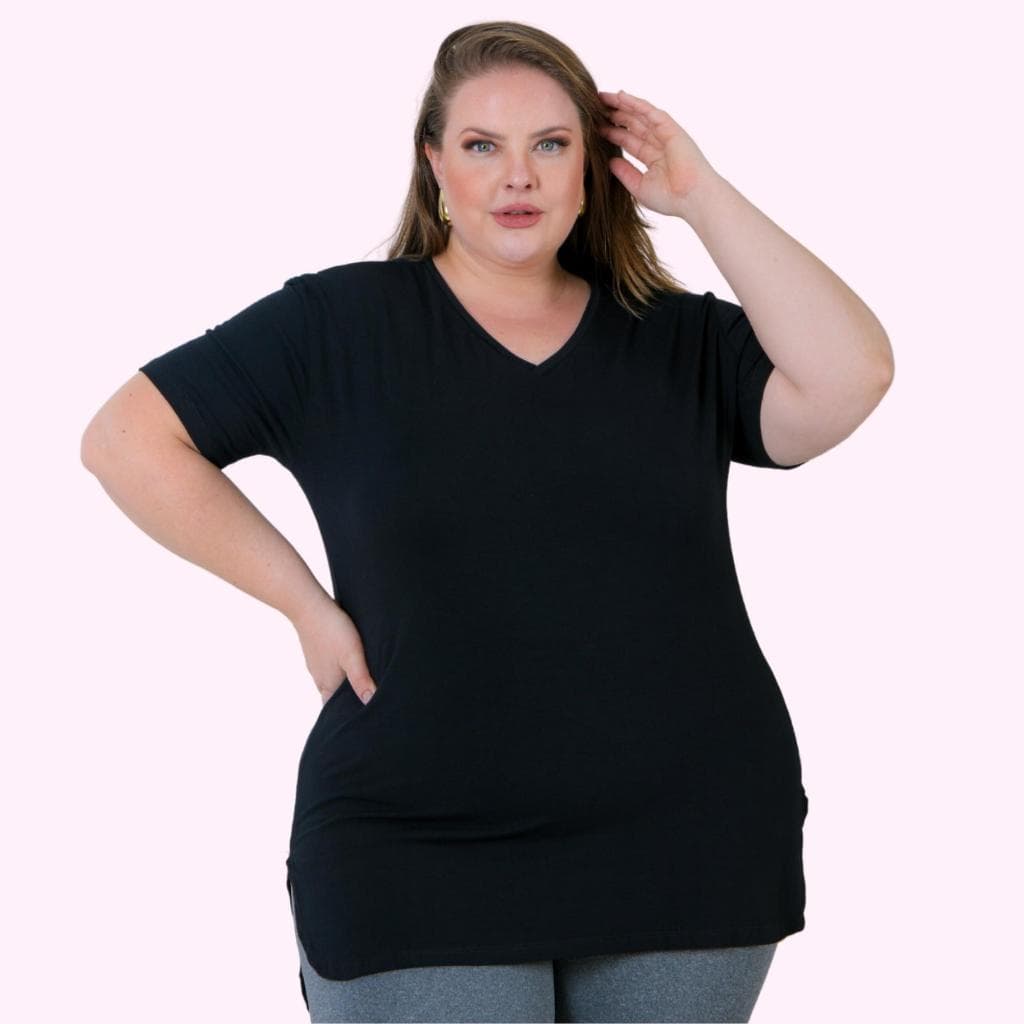 Blusa Del Plus Size Gola V Tamba Bumbum Fitness Viscolycra moda feminina maravilhoso REF 0929