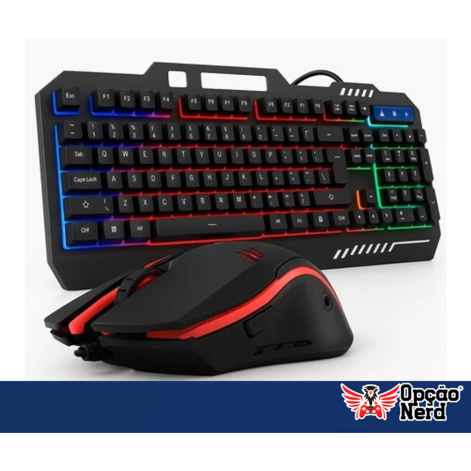 Teclado e Mouse Gamer RGB Semi Mecânico ABNT2 com Suporte Celular