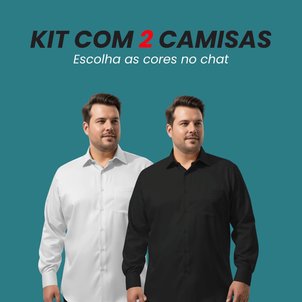 Kit 2 Camisa Social Slim Lisa Masculina Manga Longa Plus Size