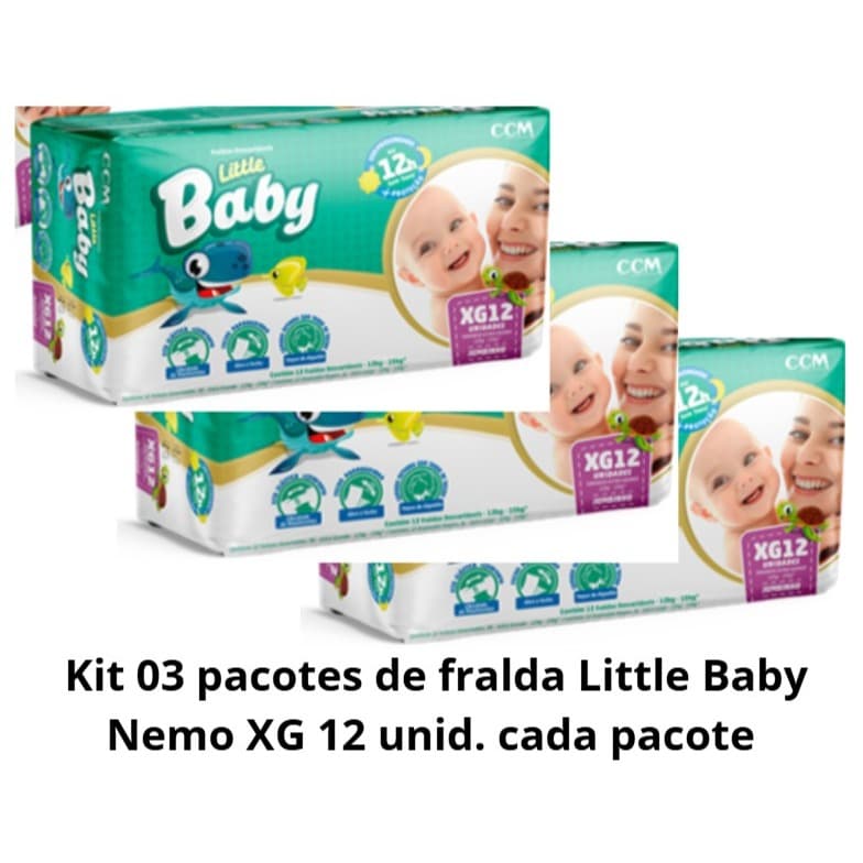 Kit 03 pacotes de fralda descartável Little Baby XG 12 unid. pacote Baby Bebê promoção