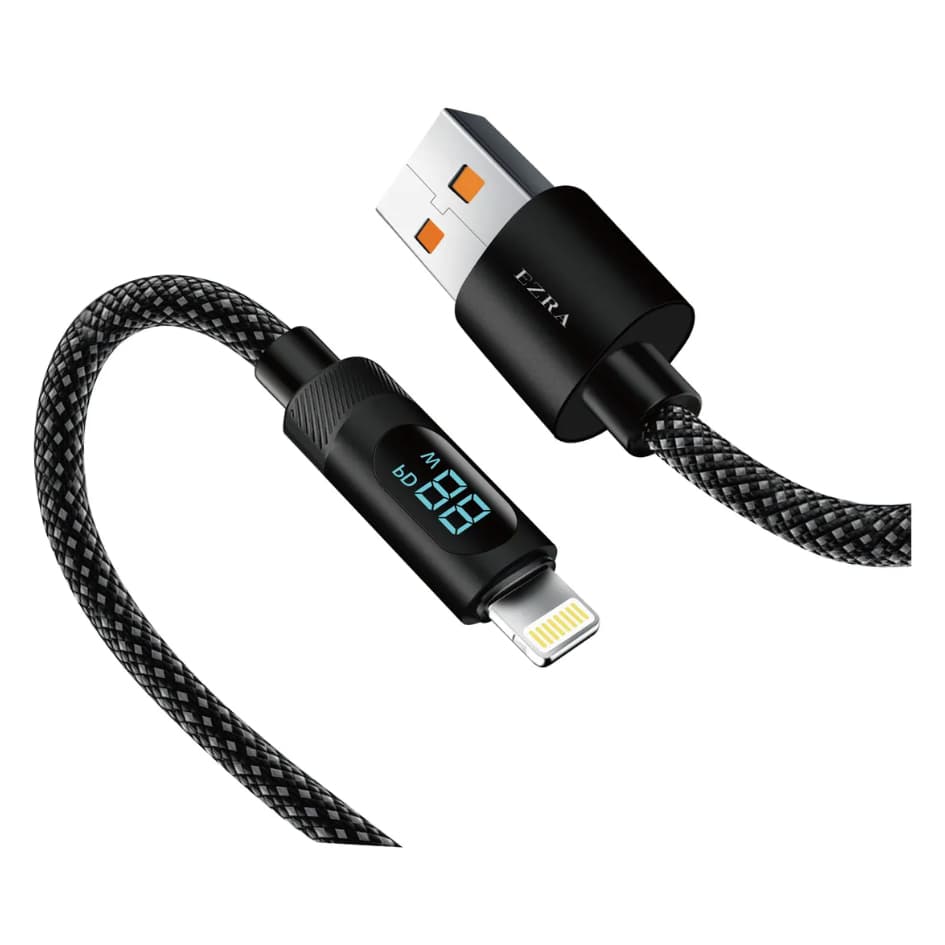 Cabo Carregador de Celular Lightning Rápido 12W Turbo com LED USB Preto