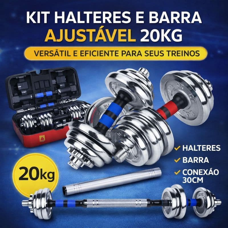 Kit Dumbel 20kg medpoint com maleta mala Halteres Barra Ajustável Treino