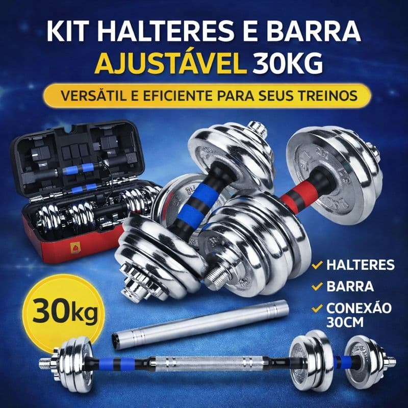 Kit Dumbell com maleta Halteres Medpoint 30kg Barra Ajustável Treino