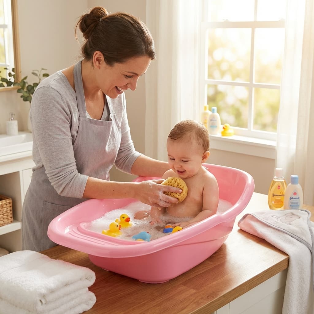 Banheira Bebê Adoleta 20L com Válvula + Saboneteira Azul Rosa Segura e Prática