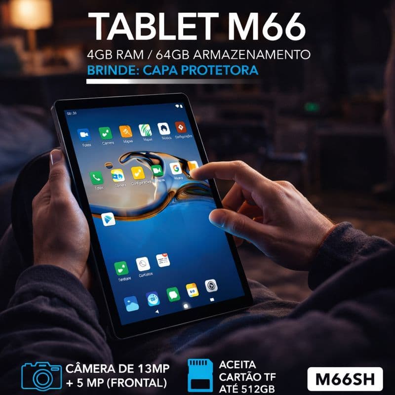 Tablet Android 10,1” 4GB RAM 64GB ROM Dual SIM Wi-Fi Câmera 13MP Ideal para Estudo, Trabalho e Lazer