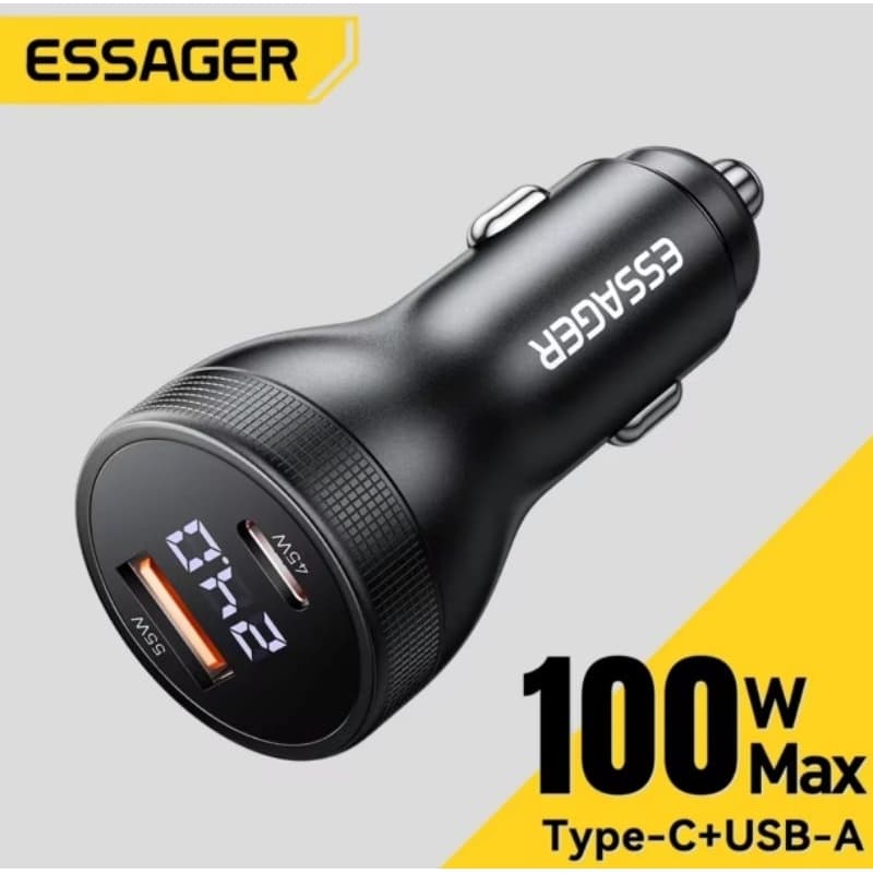 carregador veicular Essager 100w, usb C carga rápida pd 45w e usb A 55w carregamento rápido