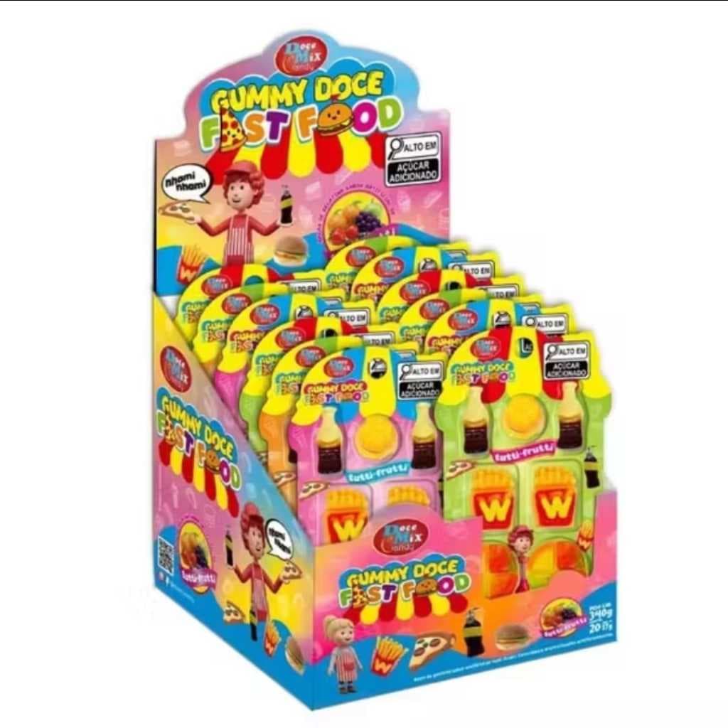 BALA FAST FOOD GUMMY DISPLAY C/20 UNIDADES SABOOR TUTTI-FRUTTI