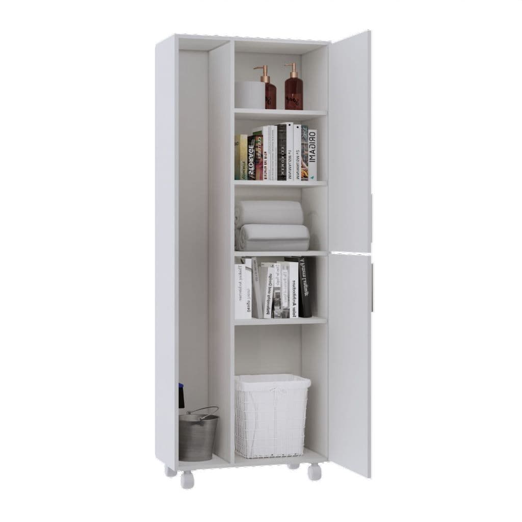 Armário Multiuso Treviso Branco – Organizador Compacto p/ Banheiro, Cozinha, Lavanderia, Quarto e Sala – Co Rodízios