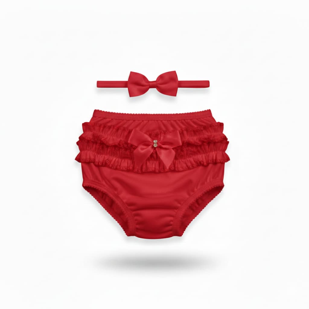 Calcinha Bebê Bunda Rica Fru Fru com Faixa de Cabelo Conjunto Infantil Menina Tapa Fralda 0 a 3 Meses
