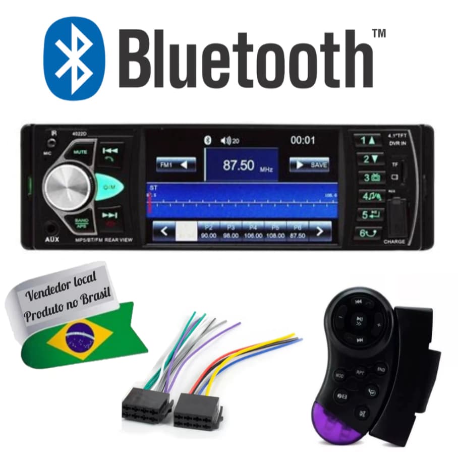 Central Multimidia MP5 1 Din Universal + Controle de Volante Saída de Vídeo Automotivo Usb Tela 4.1