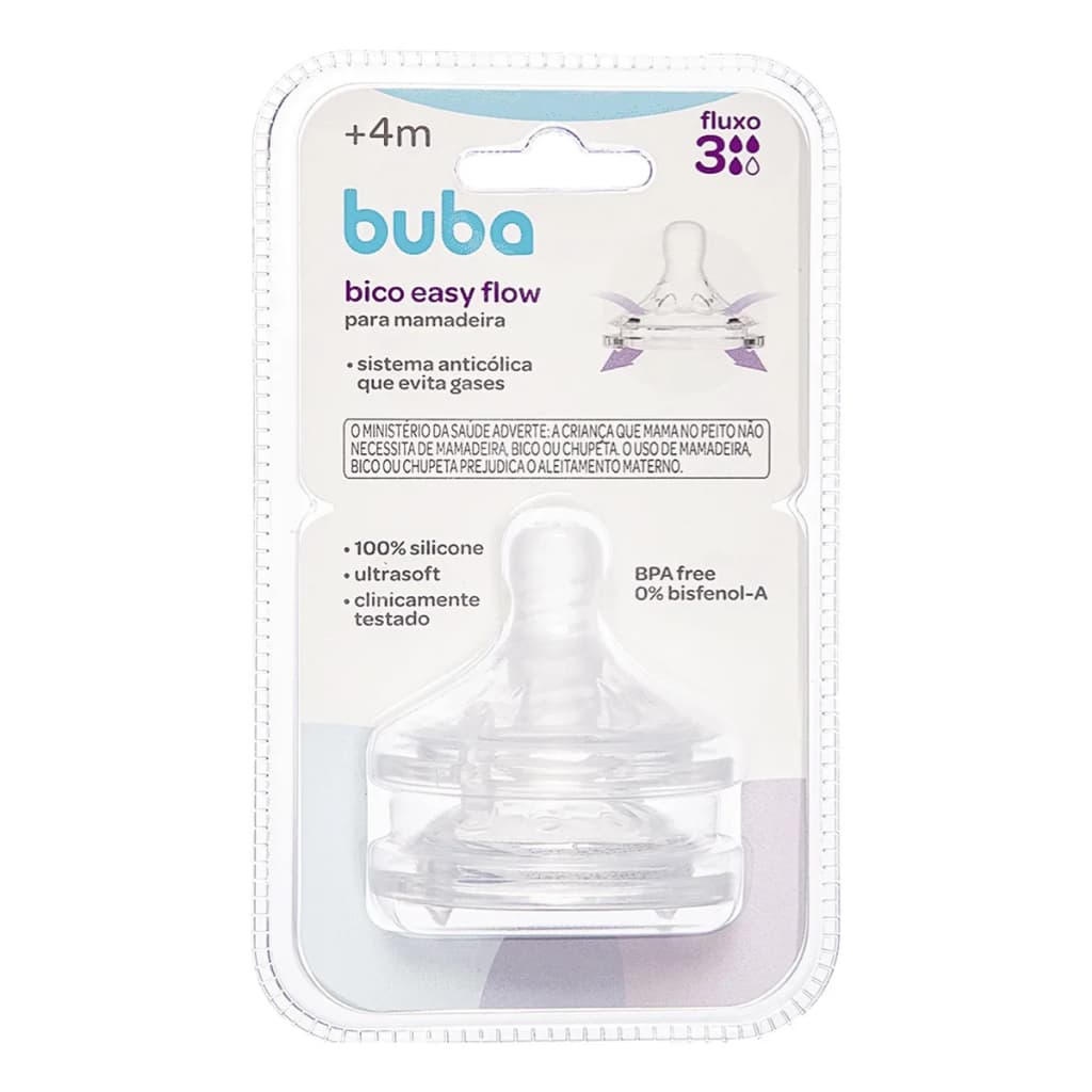 Kit 2 Bico Para Mamadeira Easy Flow Buba Fluxo Médio Nº3 4m+ Anticólica Evitando Gases