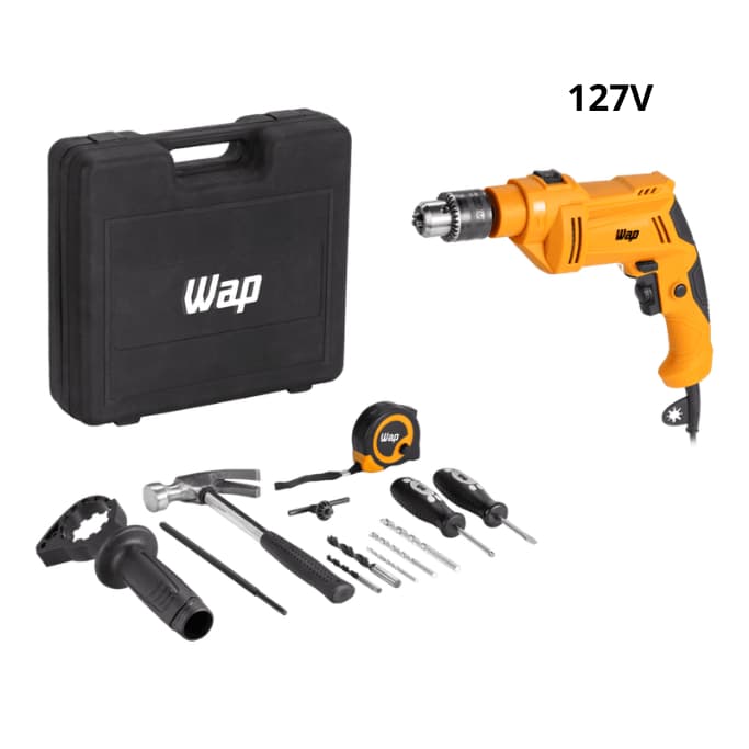 Parafusadeira e Furadeira de Impacto WAP WF 700K10 W2 700W Com Kit Maleta 11 Acessórios 127V