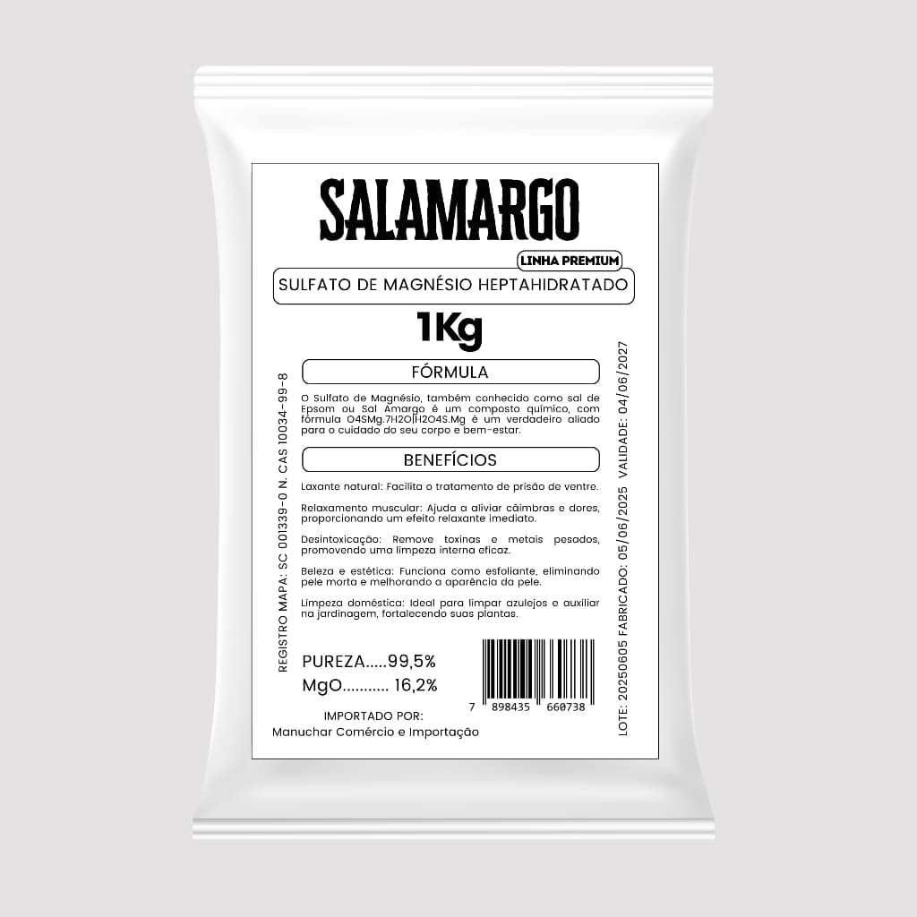 Sulfato de Magnésio Sal Amargo Sal de Epsom 1kg - Relaxamento e Aplicações Versáteis