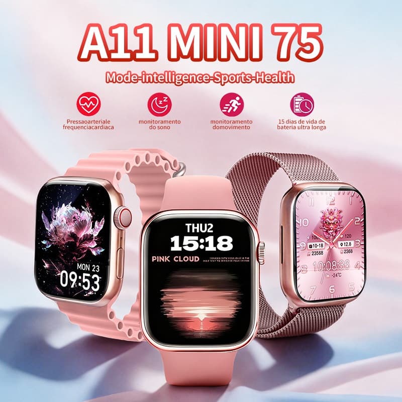 [Frete Grátis]2026 A11 MINI Smartwatch Feminino, Coloca Foto na Tela, NFC, Monitor Cardíaco, à Prova d'Água, Android&iOS