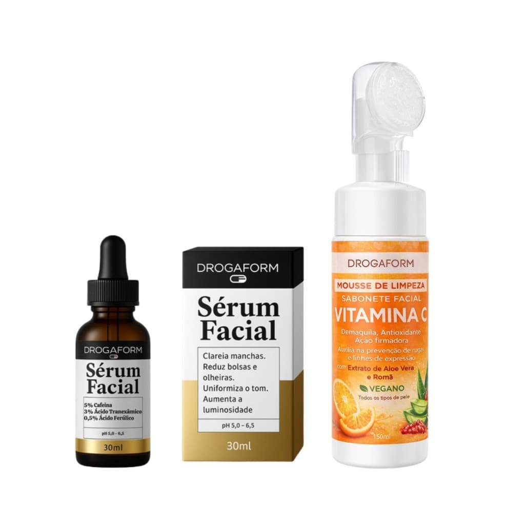 Kit Facial Sérum Tranexâmico, Ferúlico + Mousse de Limpeza Vitamina C