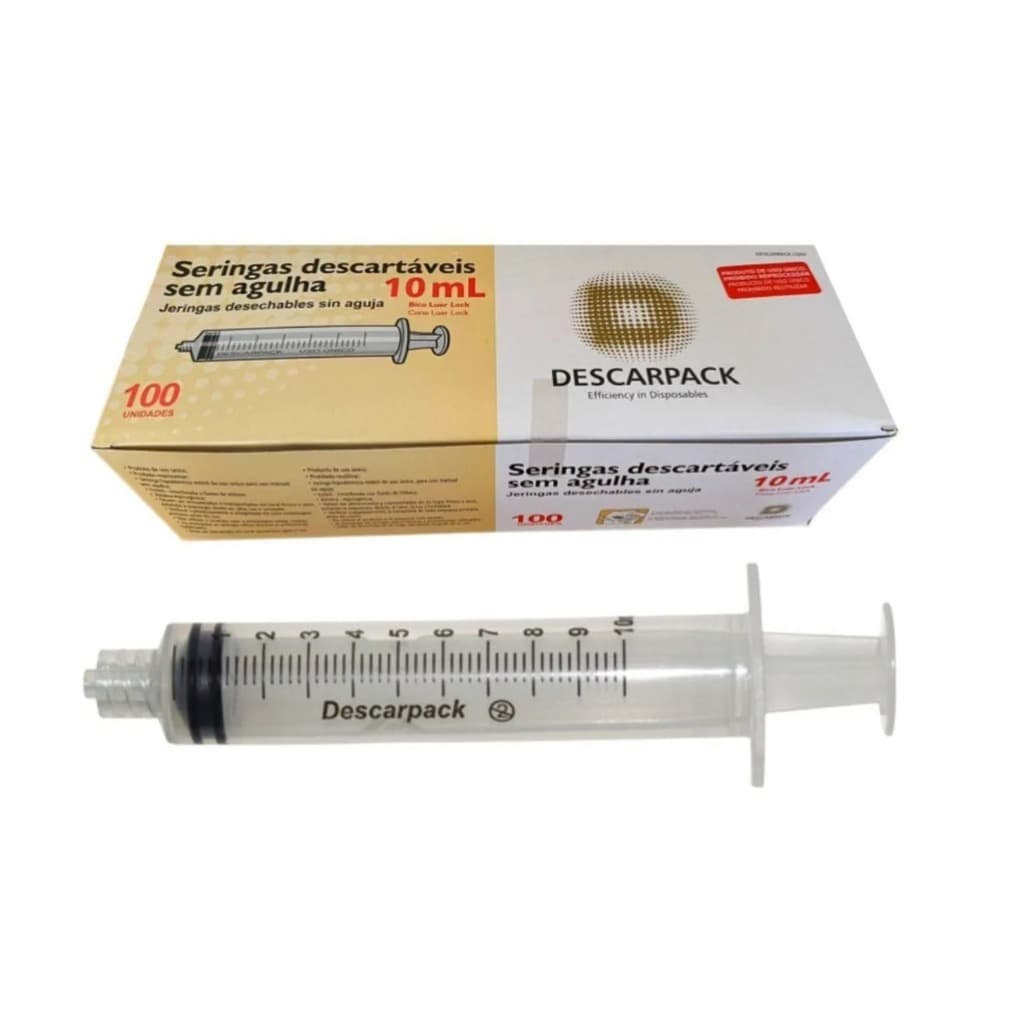 Seringa Descartável 10ml Lock caixa com 100 unidades Descarpack