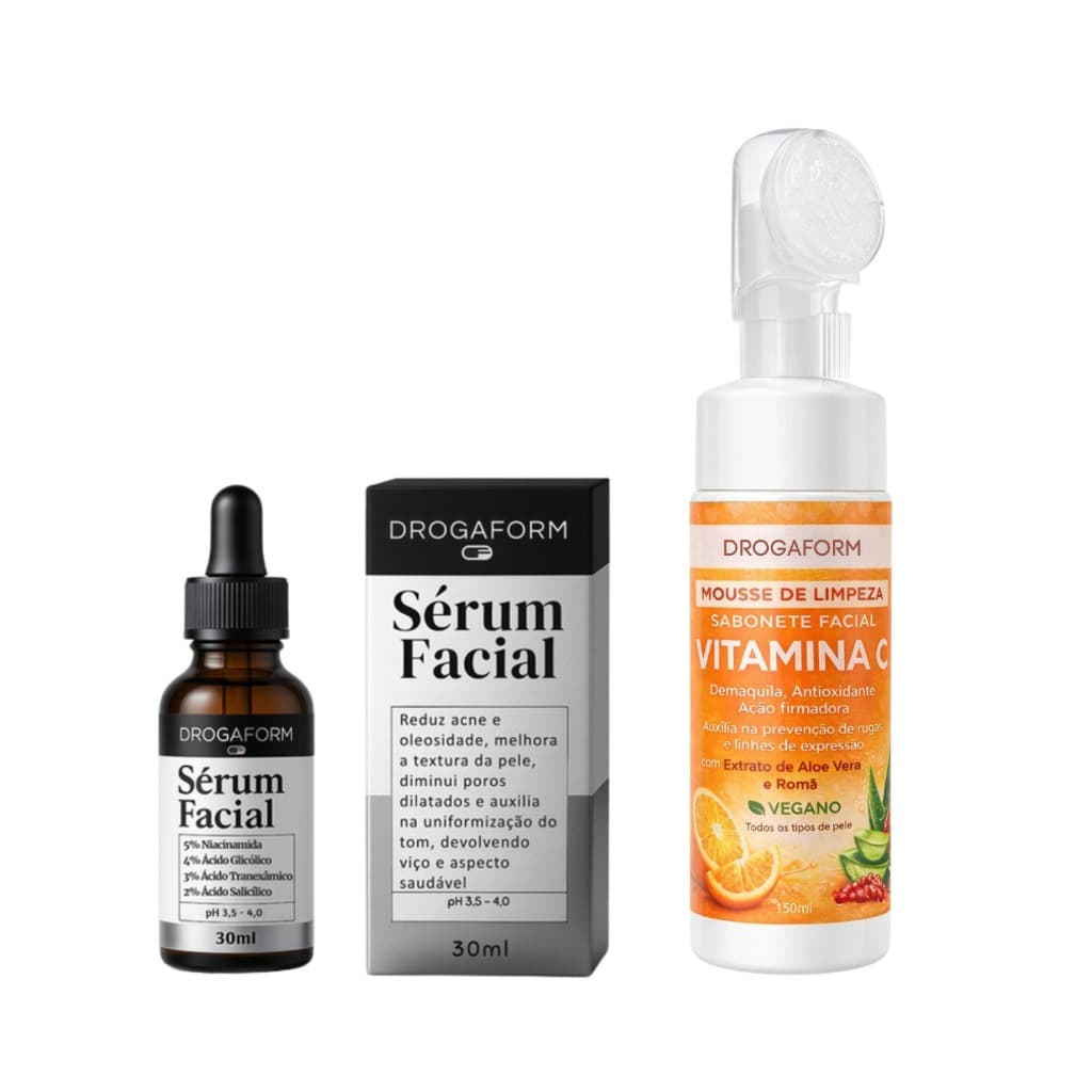Kit Sérum Facial Niacinamida/Glicólico/Tranexâmico/Salicílico + Mousse de Limpeza Vitamina C