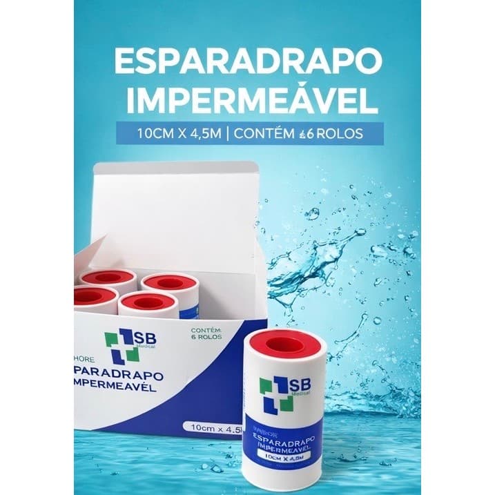 KIT 6 rolos de Esparadrapo Impermeável 10 cm X 4,5m Sunshore Azul