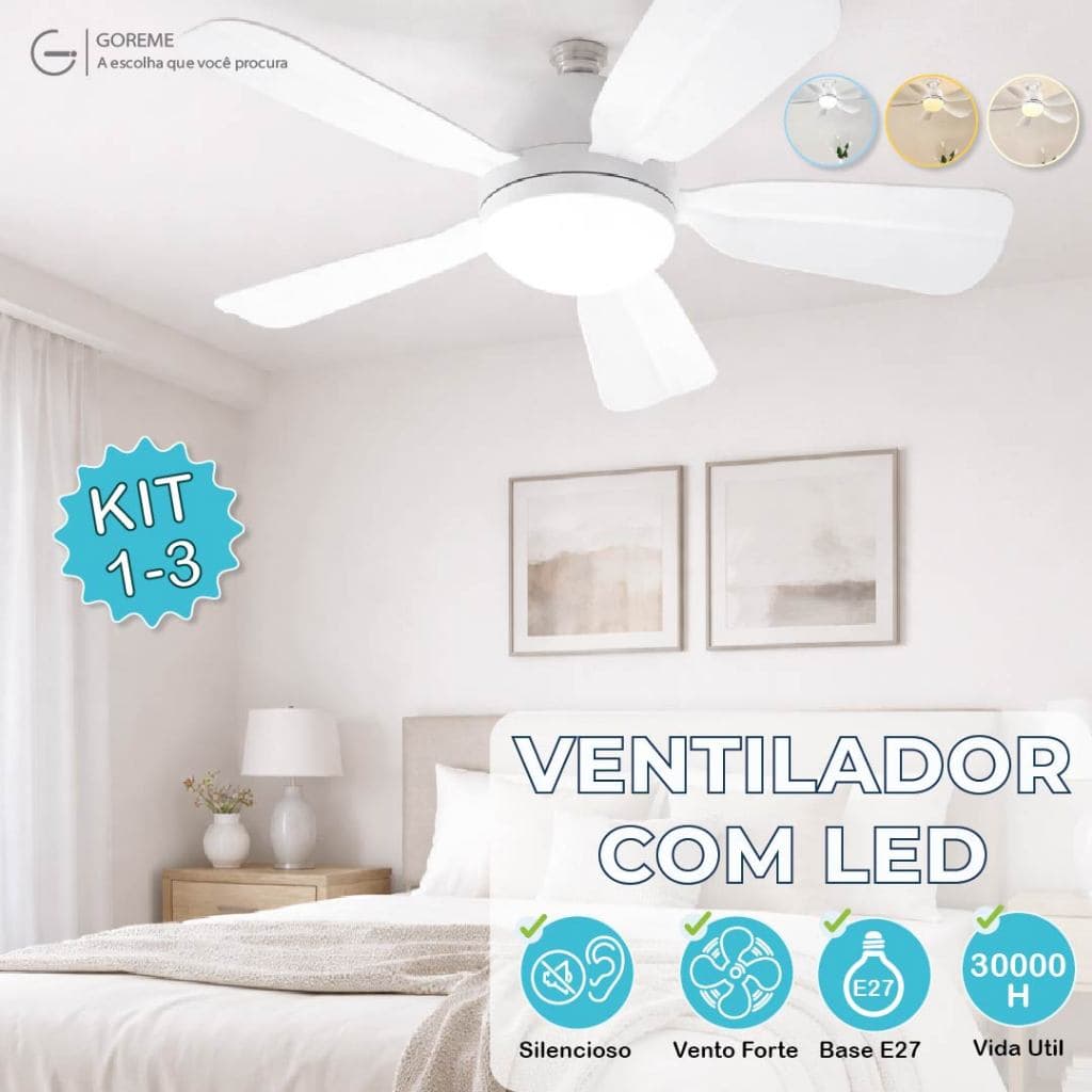 Ventilador de Teto LED 60W 80W 100W Lâmpada E27 Controle Remoto Bivolt Luminária ECO Bivolt